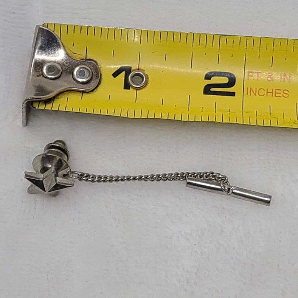 Vintage Silver Star Tie Tack Lapel Pin with Safety Chain and Bar Military Style - Picture 6 of 6